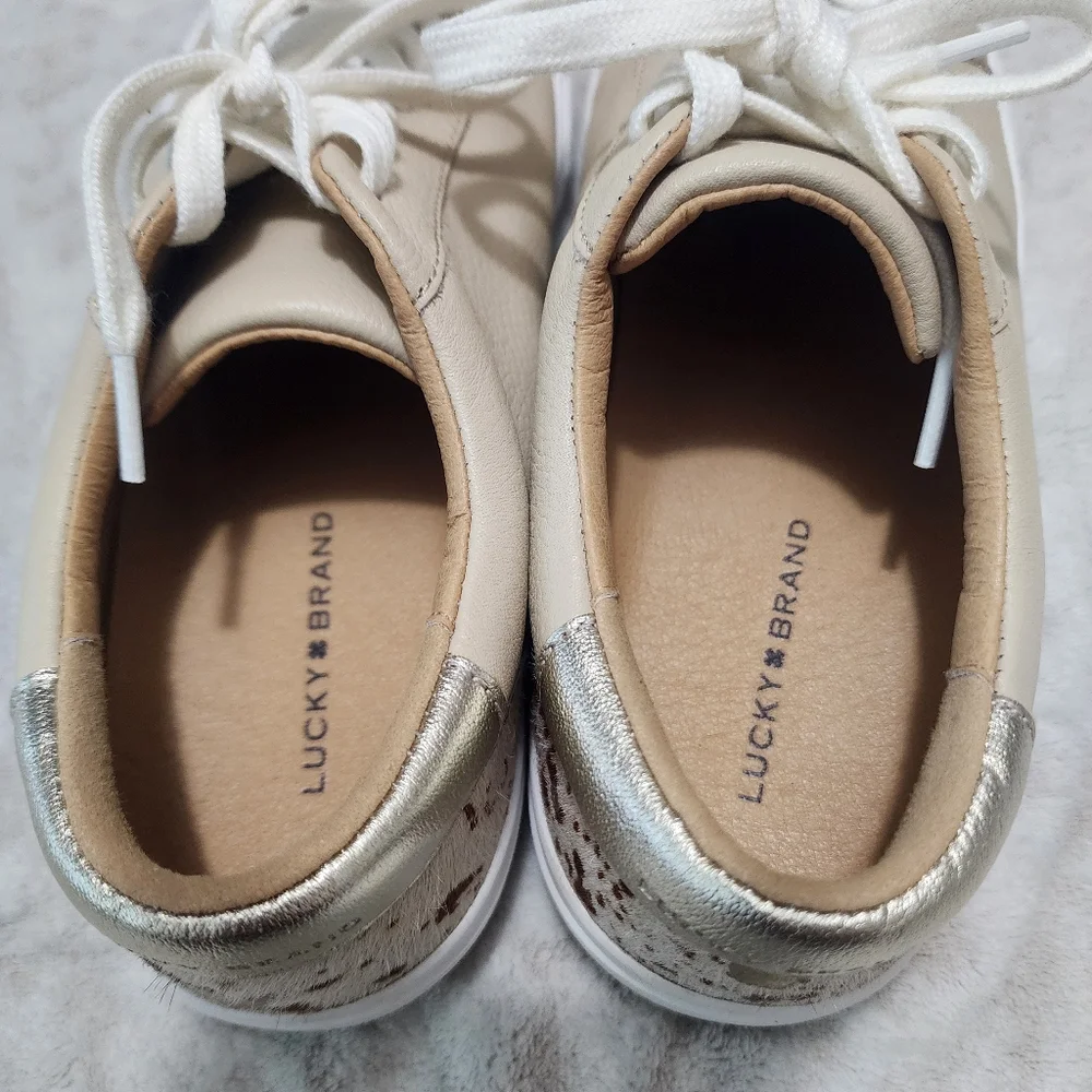 Lucky Brand Divahna Sneaker Women's Sz 8.5 Beige Pebbled Leather